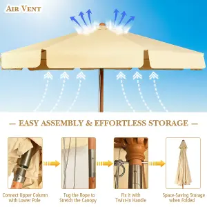 Costway 3m Garden Parasol Tilt Bar Market Table Umbrella with Valance and 8 Solid Ribs