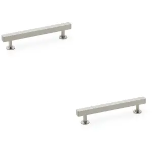 2 PACK - Straight Square Bar Pull Handle - Satin Nickel 128mm Centres SOLID BRASS Drawer