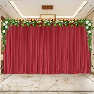 Red Velvet Backdrop Curtain Wrinkle-Free Polyester Fabric Background with Drapes, 3x6 Metres