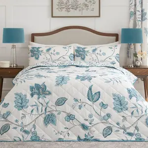 Polyester Floral Bedspread Teal