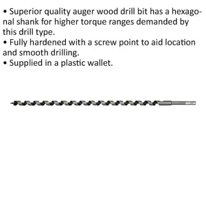 16mm x 600mm Heavy-Duty Auger Wood Drill Bit with Hex Shank for Timber Projects