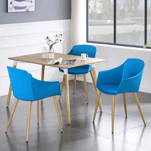 Eden Halo Dining Set with an Oak Dining Table and 4 Blue Dining Chairs