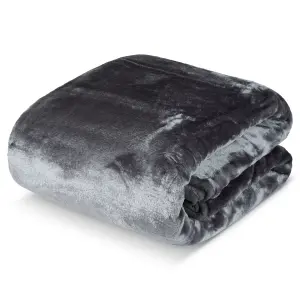 Hibernate Collection Soft Faux Mink Throw Thick Luxury Blanket - King Metallic Grey