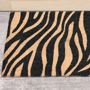 Melody Maison Black & Natural Zebra Print Coir Door Mat