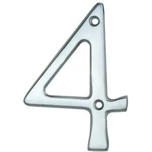 Satin Chrome Door Number 4 - 75mm Height 4mm Depth House Numeral Plaque