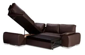 NEW CORNER SOFA BED WITH STORAGE ENZO LEFT BROWN FAUX LEATHER