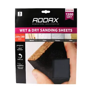 TIMCO Wet & Dry Sanding Sheets 1200 Grit Black - 230 x 280mm (5pcs)