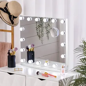 Hollywood Rectangle Metal Makeup Mirror with 18 LED Bulbs Touch Control Dimmable 58 x 48.5 cm