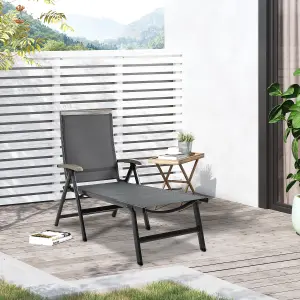 Outsunny Outdoor Folding Sun Lounger w/ Adjustable Backrest and Aluminium Grey