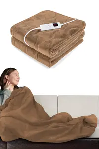 Cosy Heated Over Throw Fleece Blanket With Adjustable Control - Natural