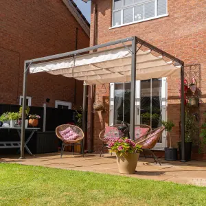 Manhattan Metal Pergola 3 x 2.15m Modern Garden Gazebo with Retractable Roof Beige