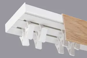 Double Curtain Ceiling Rail Track PCV 240 cm (L) CLIPS + LIGHT OAK COVER