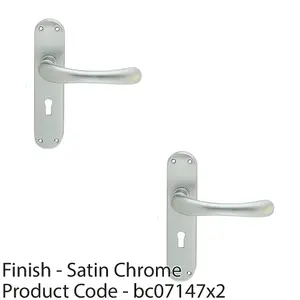 2 PACK - Smooth Rounded Latch & Lock Door Handle - Satin Chrome Lever on Backplate