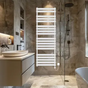 Rinse Bathrooms Flat Panel Electric Heated Towel Rail Touch Screen Timer Bathroom Radiator Prefilled White 1800x600mm 1000W