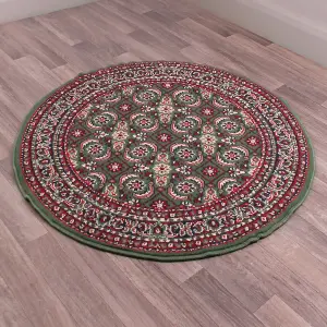 Traditional Green Bordered Floral Rug For Dining Room-80cm X 150cm