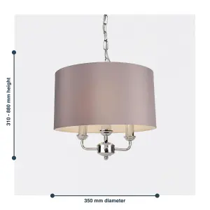 First Choice Lighting Trafalgar Chrome Grey 3 Light Ceiling Pendant Light