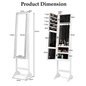 COSTWAY Freestanding Jewelry Cabinet Armoire Jewelry Organizer with Full-Length Mirror