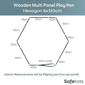 Safetots Wooden Play Den, Hexagon, 6 x 120cm, Baby Playpen, Play Den for Toddlers, Large Play Pen, Easy Installation