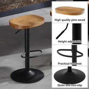 Persaeus Adjustable Height Counter Stool with Metal Frame (Set of 2) Dark wood look