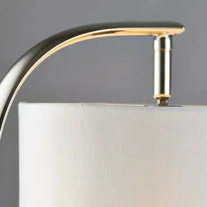 Modern Curved Table Lamp Nickel & White Shade Metal Arm Bedside Feature Light