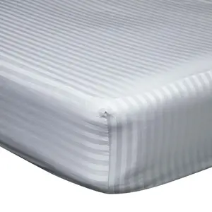 Belledorm 540 Thread Count Satin Stripe Extra Deep Fitted Sheet Platinum (Superking)