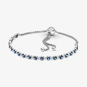 Pandora Blue And Clear Sparkle Slider Bracelet - Silicone / Sterling Silver / Mixed Stone / Blue - Sz. 25 cm