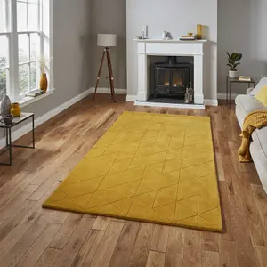 Kasbah KB2025 Geometric Wool Rugs in Ochre Yellow - 120x170cm