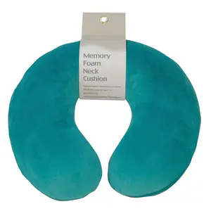 Memory Foam Neck Cushion - Green Velour Removable Cover - Reduces Neck Tension