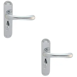 2 PACK - Rounded Smooth Bathroom Latch Door Handle - Polished Chrome Lever on Backplate