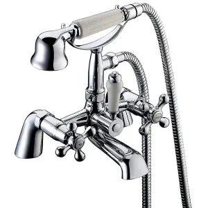 Edwardian Traditional Chrome Bath Shower Head Mixer Tap Ceramic Lever Handle