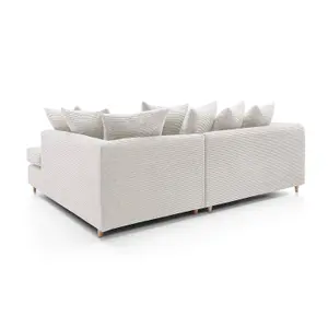 Jumbo White Cord Right Facing Corner Sofa for Living Room with Thick Luxury Deep Filled Cushioning