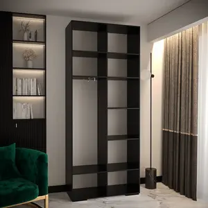 Black Manhattan III Modern Hinged Door Wardrobe W1000mm H2370mm D470mm - 2 Doors, 10 Shelves