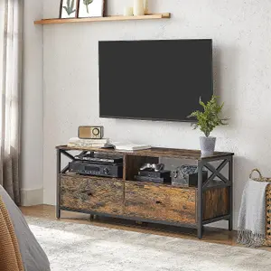 VASAGLE TV Cabinet, TV Unit for 55-Inch TV, Living Room, with 2 Drawers, 2 Storage Shelves, 120 x 40 x 50 cm, Steel Frame