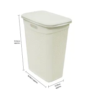 JVL 43L Knit Design Slim Loop Plastic Laundry Basket, White, H:55 x W:46 x D:29cm Approx