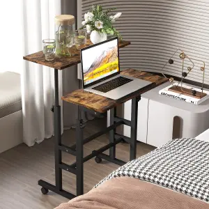 Costway 2-Tier Adjustable Standing Desk Mobile Sit Stand computer Desk on Wheels