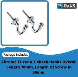 Chrome Ball End Curtain Tieback Hooks U Shaped Curtain Tie Hooks Ball End Curtain Drape Tassel Screw In Hooks Curtains Clothes x 4