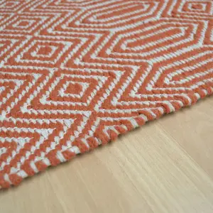 Orange Geometric Wool Modern Handmade Easy to Clean Rug for Living Room and Bedroom-66 X 200cm (Runner)