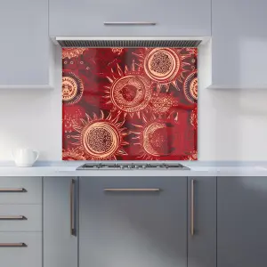 Abstract Red Moon and Sun Premium Glass Kitchen Splashback W700mm x H650mm