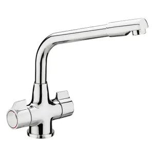 Nes Home Kitchen Sink Mixer Tap Swivel Spout Twin Handles Chrome Monobloc Deck Mounted