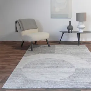 Grey Modern Geometric Rug Easy to clean Dining Room-200cm X 290cm