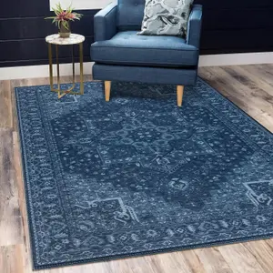 Vernal Aurelia Machine Washable Non-Slip Area Rug for Living Room, Bedroom, Dining Room, Hallway, Prussian Blue, 152 cm X 213 cm