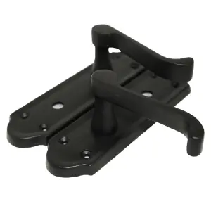 Ashford Door Handle Bathroom Lock Scroll Lever - Matt Black Chrome Bath Pack Hinges