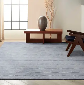 Denim Striped Handmade Luxurious Modern Striped Wool Rug For Bedroom & Living Room-160cm X 221cm