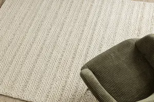 Wool carpet TAHAR 99002B cream - HAND-WOVEN loop, Lines  120x180 cm