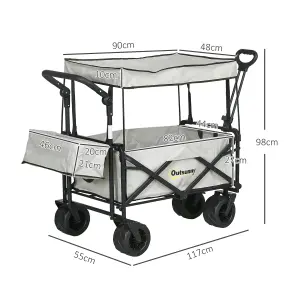 Outsunny Outdoor Push Pull Wagon Stroller Cart w/ Canopy Top Grey