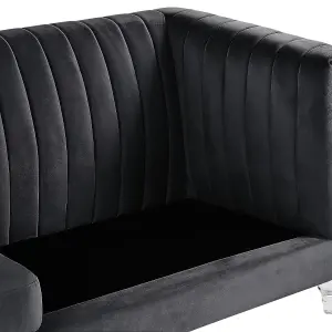 3 Seater Velvet Fabric Sofa Black ARVIKA