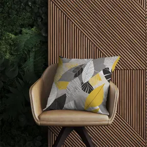 Grey Yellow Autumn Leaves Outdoor Cushion 45cm x 45cm