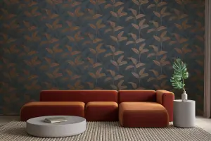 Mirage Amara Palm Navy and Rust Wallpaper