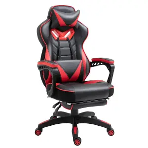 Vinsetto Gaming Chair Ergonomic Reclining Manual Footrest Wheels Stylish Red