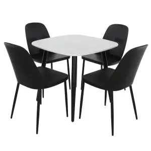 Core Products Aspen White 80cm Square Dining Table with 4 Black Plastic Duo Design Chairs